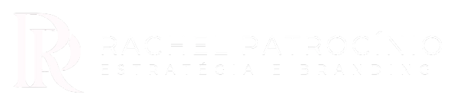Logotipo da Rachel Patrocínio com as iniciais RP e a assinatura "Estratégia e Branding"